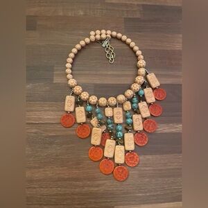 Bohemian Plastic Beaded Necklace with Orange and Tan Accents